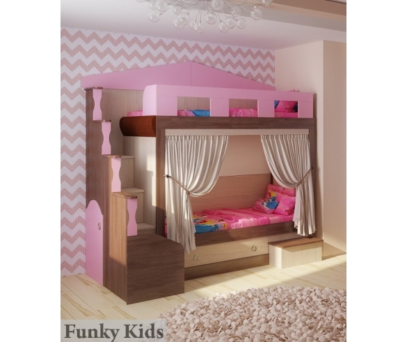 Кровать двухъярусная Фанки Хоум арт. 11002, фасад розовый