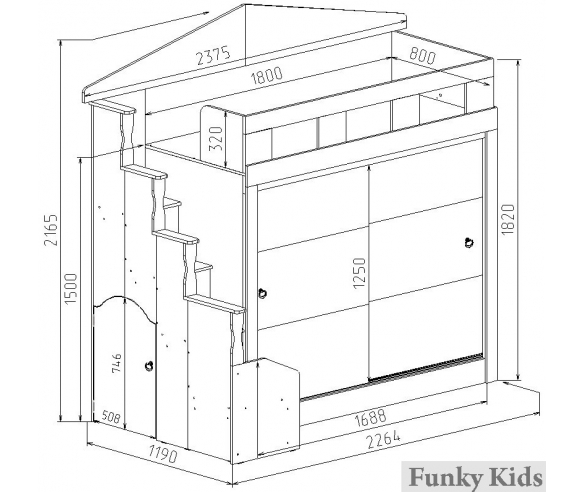 Схема с размерами кровати чердака Фанки Хоум арт.11005