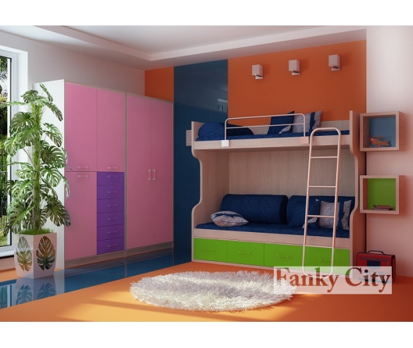 Кровать двухъярусная в интерьере Фанки Сити