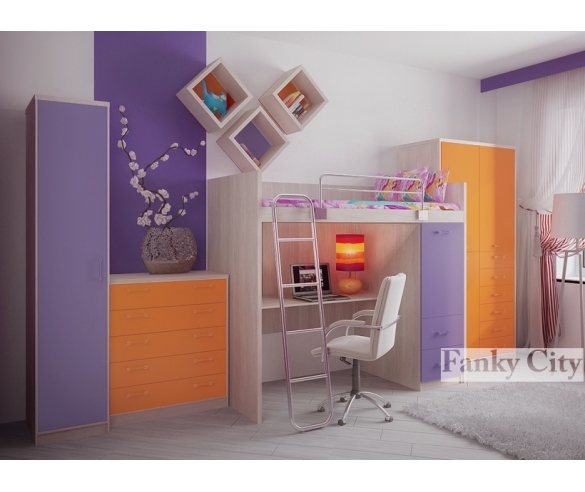 Кровать чердак в интерьере Фанки Сити