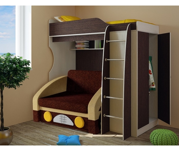 кровать чердак для детей и подростков Фанки кидз 11/1 + детский диван зайка