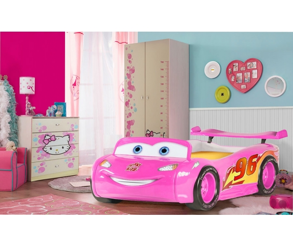 Детская комната Hello Kitty и кровать-машина Молния Маккуин арт. 20005 для девочек в розовом цвете
