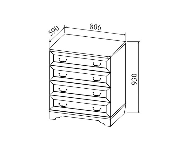 Комод серии Классика Карамель от фабрики 38 Попугаев - размеры и схема 