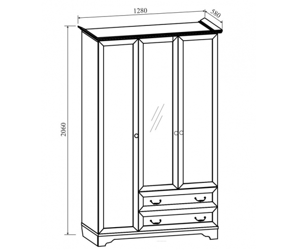 Шкаф трехстврчатый Классика Карамель - размеры и схема 