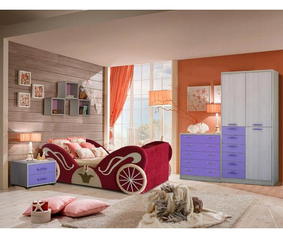 Карета кровать машина для девочки + модульная мебель Фанки Сити 