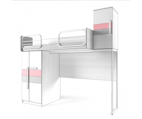 Кровать с нишей Твист Олли, цвет розовый/серый