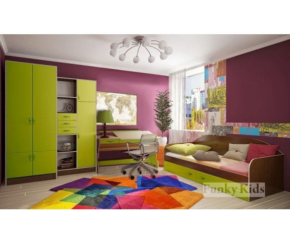 Шкаф 13/2СВ + Стеллаж 13/9СВ + парта ВР 017 + кровать низкая 13/7 СВ Фанки Кидз