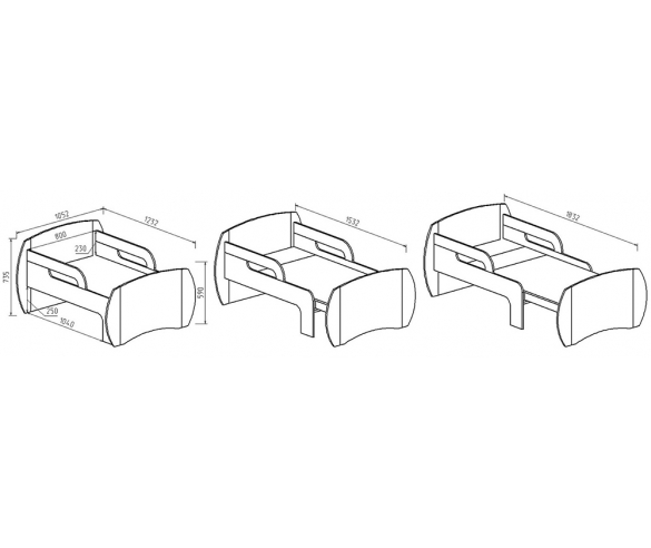 Схема с размерами детской кровати Вырастайка модель 3