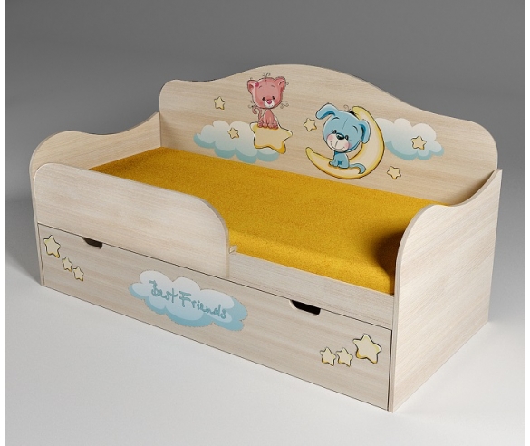 кровать для детей с фотопечатью и бортиком ограничителем