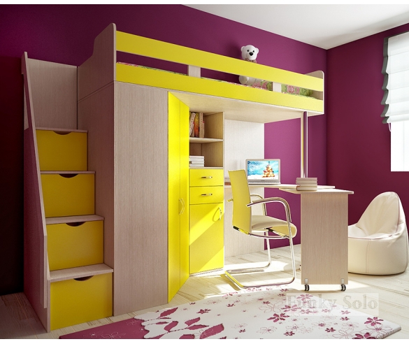 Детская кровать Фанки Соло 1, дуб кремона / желтый 