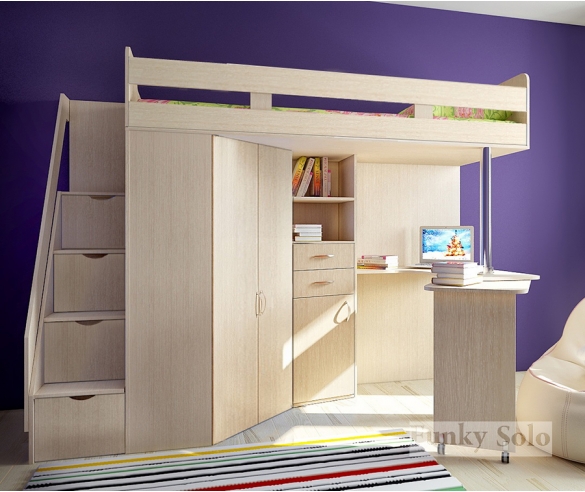 Детская кровать-чердак Фанки Соло 1, дуб кремона / дуб кремона