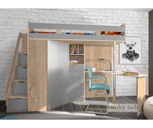 Кровать-чердак Фанки Соло 1 Дуб Бордолино/Серый