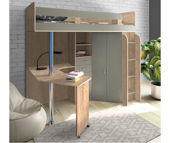 Детская кровать чердак Фанки Соло 2 бордолино / серый