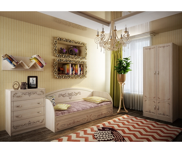 комната для детей и подростков Фанки Кидз Классика: кровать + комод + шкаф + полка