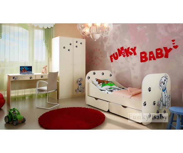 Мебель для детей Далматинец: стол + шкаф + кровать + 2 выкатных ящика 