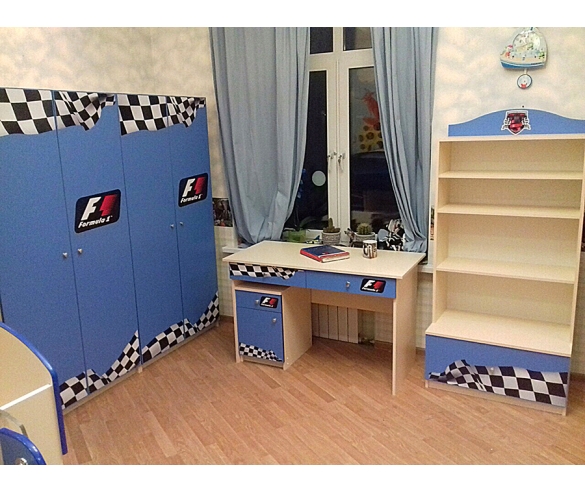 Детская мебель Фанки Авто: 2 шкафа Ш3 + стол СТ-4 + стеллаж С-2 + тумба Т-5, синий цвет 