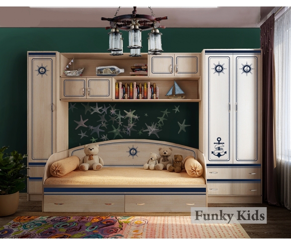 Детская комната Капитан: кровать 13/7 + шкаф 13/3 + пенал 13/10 + мост надкроватный 13/12, цвет - дуб кремона