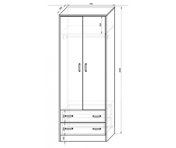 Шкаф для хранения одежды серия Азалия АФК-13/2 размеры и общая схема 