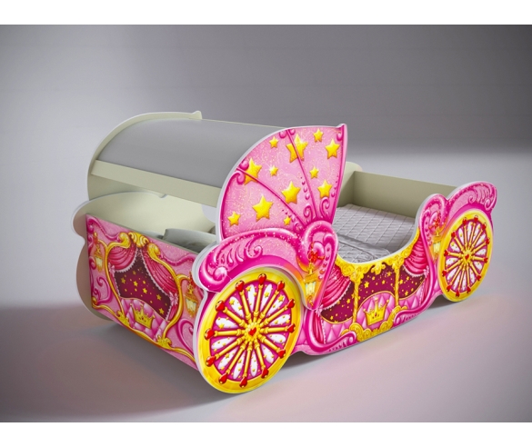 Детская кровать карета мини 20014 в розовом цвете с куполом