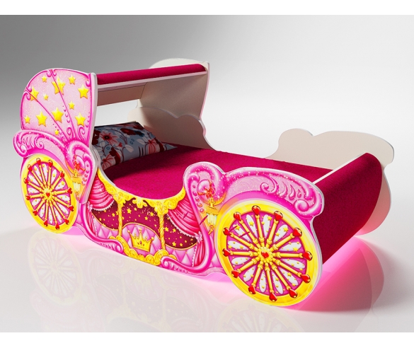 Детская кровать-карета мини, арт. 20014 с мягкими накладками и куполом