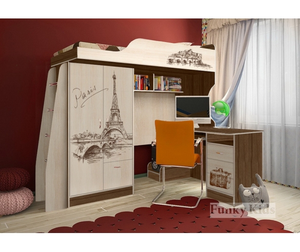 Детская кровать-чердак Фанки Тревел ФТР-4/1 + письменный стол 13/1