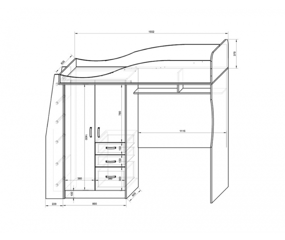 Схема детской кровати Фанки Тревел 4/1 с лестницей