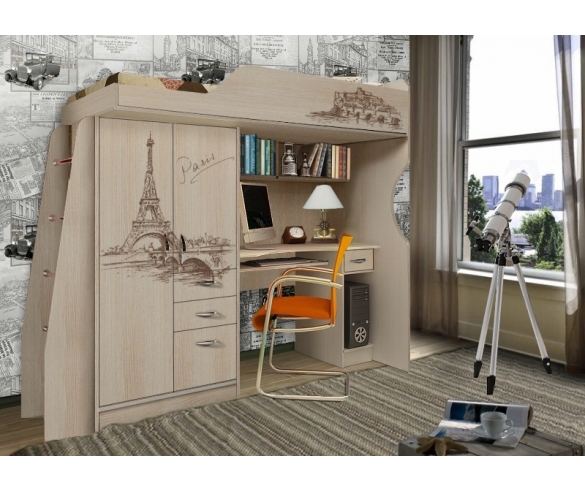 Детская кровать-чердак Фанки Тревел ФТР-4, дуб кремона/дбу кремона