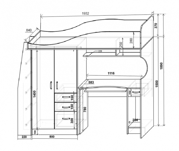 Схема детской кровати Фанки Кидз Лилак 