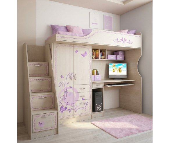 Кровать Фанки Лилак 4 с лестницей 13/8