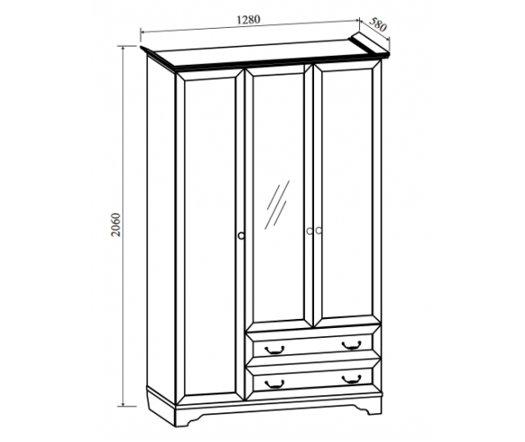 шкаф трехстворчатый классика схема с размерами