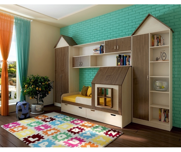 Одноярусная кровать 13.7/2 и мебель Фанки Кидз 
