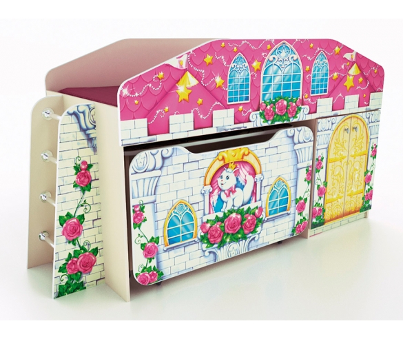 Кровать-чердак КЧ-8 с выкатным ящиком ЯЩ-8 мебель Замок Принцессы 