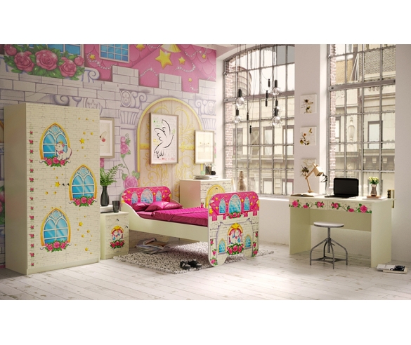 Мебель для девочек Замок Принцесса: кровать КР-6 + стол СТ-4 + шкаф Ш-3 + тумба Т-5 + комод К-1