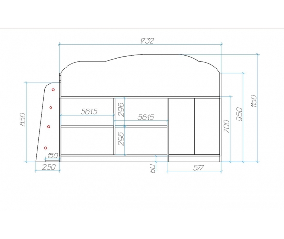 Общая схема с размерами кровати-чердака Лесная сказка 