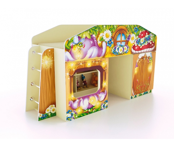 Детская кровать-чердак Лесная сказка с окошком для детей 