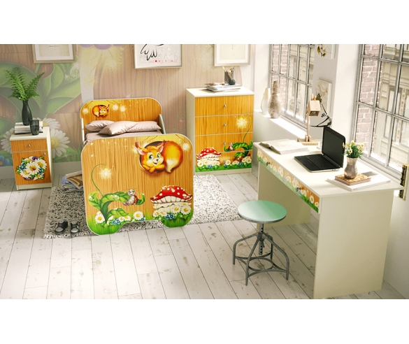 Детская комната Лесная сказка: кровать КР-6 + комод К-1 + тумба Т-5 + стол СТ-4 