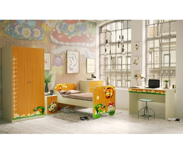 Детская комната Лесная сказка: кровать КР-6 + шкаф Ш-3 + тумба Т-5 + комод К-1 + письменный стол СТ-4