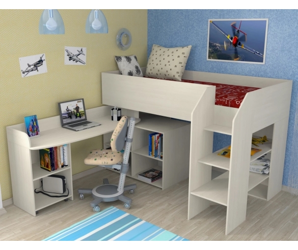 Кровать-чердак Теремок 3 Дуб молочный/Дуб молочный