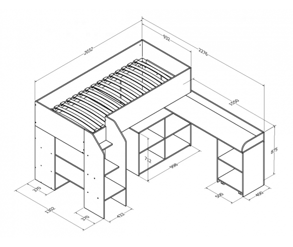 Кровать-чердак Теремок 3 Схема с размерами