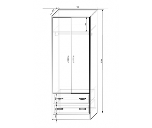 Двухдверный шкаф Жасмин - схема и размеры модуля