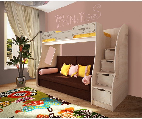 Детская кровать-чердак + диван-кровать Бланес - комплект для двоих детей 