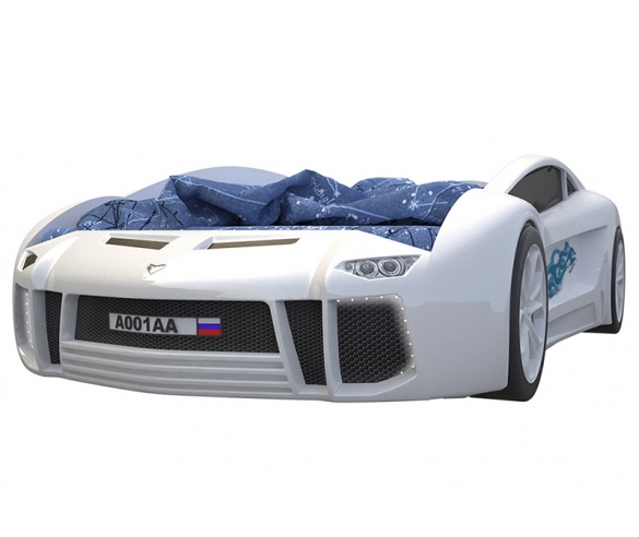 Объемная пластиковая кровать-машина Ламборджини. Цвет - белый 