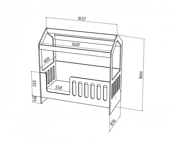 Схема и размеры детской кровати Домик Сказка  