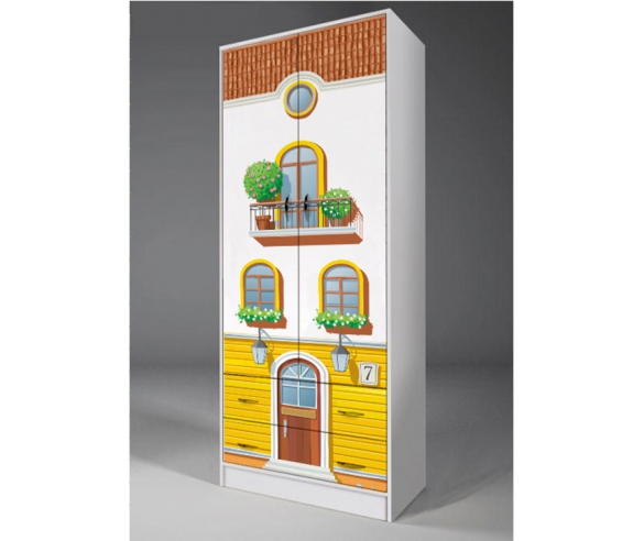 Шкаф двухдверный Волшебный Город в белом цвете