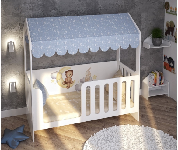 Детская кровать Домик Сказка ДС-1 с рисунком на задней спинке