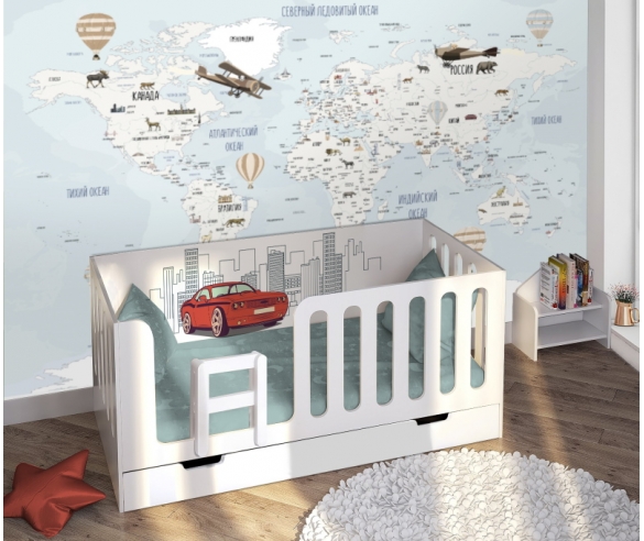 Детская кровать Сказка ДС-10 с рисунком на задней спинке