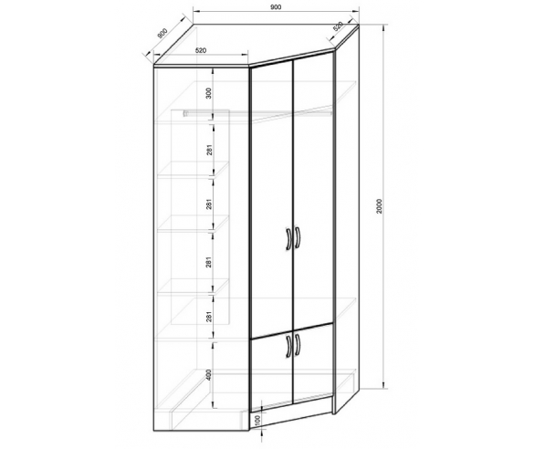 Угловой шкаф Мишка МК-13.15 - размеры и схема 