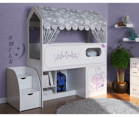 Кровать-чердак с рисунком Лилак