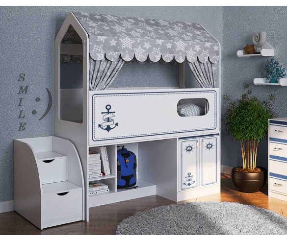 Кровать-чердак с рисунком Капитан