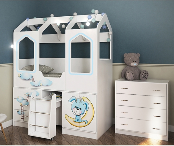 Кровать ДС-14 с рисунком Собачка + комод